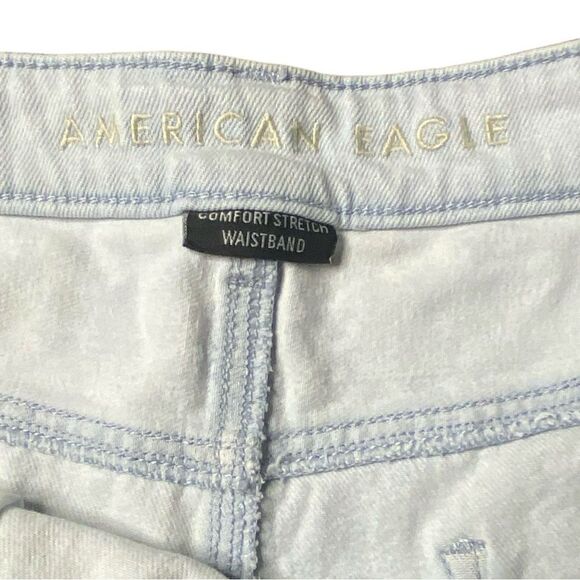 American Eagle AE Wm’s Sz 18 Highest Rise Bleach Tie Dye Frayed Mom Denim Shorts - Picture 4 of 5